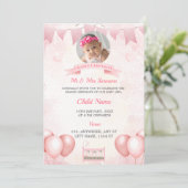 ピンククレードルベビーフォト招待状カード 招待状 (スタンド正面)