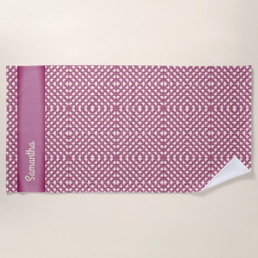 ピンククロシェカスタマイズート糸 – お名前 ビーチタオル (正面)