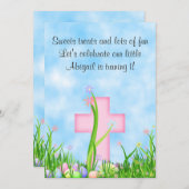 ピンククロスとイースターエッグ1st誕生日招待状 招待状 (正面/裏面)