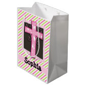 ピンククロスオンピンク&ライムグリーンストライプズ ミディアムペーパーバッグ (裏面アングル)