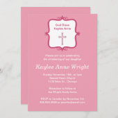 ピンククロスガールの洗礼 誕生 招待状 (正面/裏面)