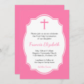ピンククロスガールファースト聖餐式 招待状 (正面/裏面)