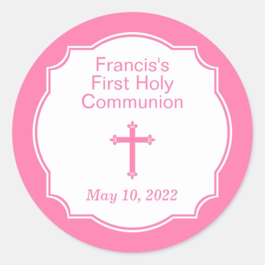 ピンククロスガール初の聖餐式 ラウンドシール (正面)
