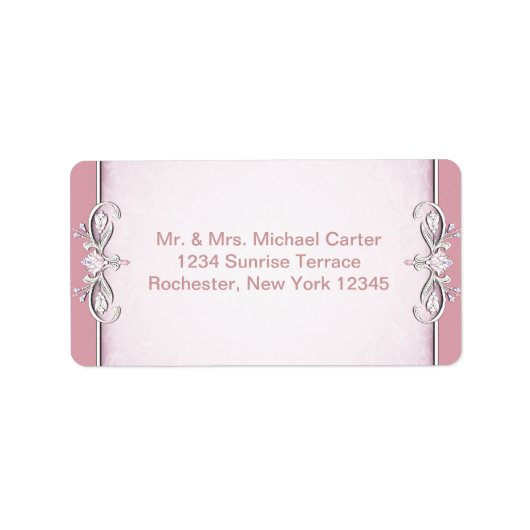 ピンククロスダマスクフラワー住所 シール (正面)