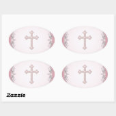 ピンククロスダマスクフラワー封筒用シール 楕円形シール (シート)