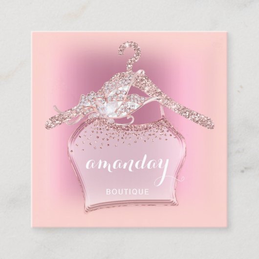 ピンククロスハンガーダイヤモンドブティック スクエア名刺 (正面)