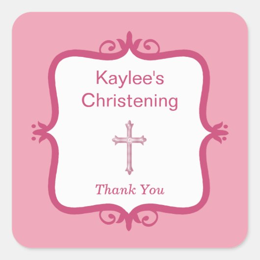 ピンククロスバプティスクエアステッカー スクエアシール (正面)