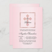 ピンククロスバプティスマ《キリスト教》洗礼式や命名式セレモニーガール 招待状 (正面/裏面)