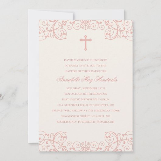 ピンククロスバプティスマ/《キリスト教》洗礼式や命名式招待状 招待状 (正面)