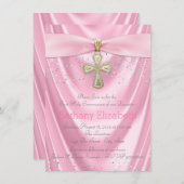 ピンククロスファースト聖餐式ピンクサテン 招待状 (正面/裏面)