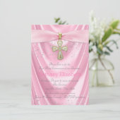 ピンククロスファースト聖餐式ピンクサテン 招待状 (スタンド正面)