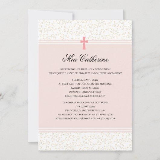 ピンククロスファースト聖餐式招待状 招待状 (正面)
