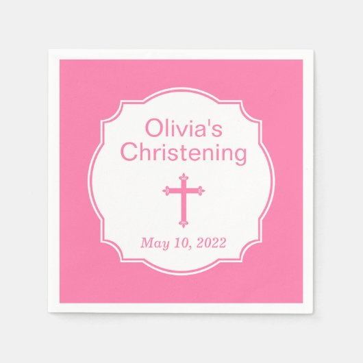 ピンククロスベビーガールバプテスマ《キリスト教》洗礼式や命名式 スタンダードカクテルナプキン (正面)