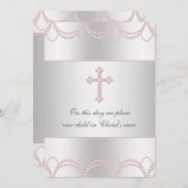 ピンククロスベビーガール《キリスト教》洗礼式や命名式バプテスマ 招待状 (正面/裏面)