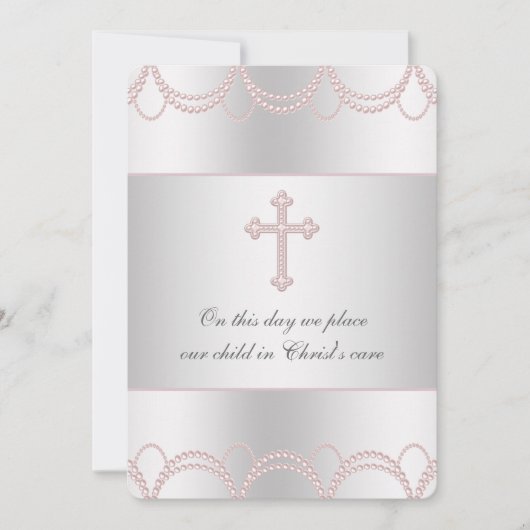 ピンククロスベビーガール《キリスト教》洗礼式や命名式バプテスマ 招待状 (正面)