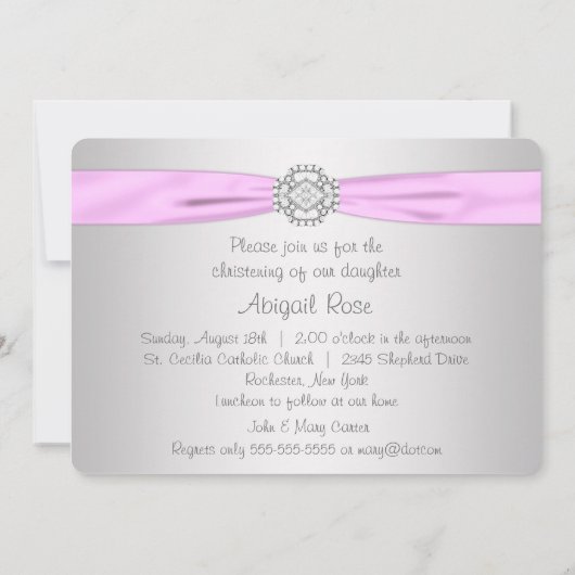 ピンククロスベビーガール《キリスト教》洗礼式や命名式 招待状 (裏面)