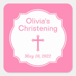 ピンククロスモダン《キリスト教》洗礼式や命名式バプテスススクエア スクエアシール