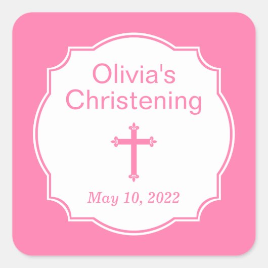 ピンククロスモダン《キリスト教》洗礼式や命名式バプテスススクエア スクエアシール (正面)