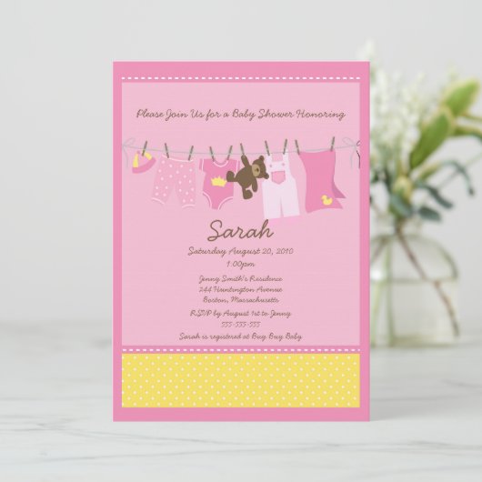 ピンククロスラインベビーシャワー招待状 招待状 (スタンド正面)