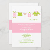 ピンククロスラインベビーシャワー招待状 招待状 (正面/裏面)