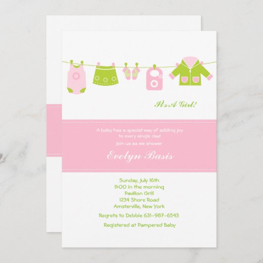 ピンククロスラインベビーシャワー招待状 招待状 (正面/裏面)