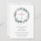 ピンククロスリース《キリスト教》洗礼式や命名式 招待状 (正面)