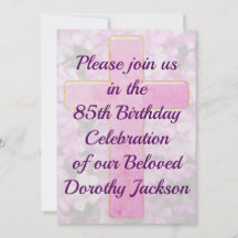 ピンククロス及びフローラ85番目の誕生日招待状