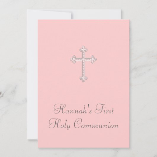 ピンククロス ガールズ ピンク ファースト コミュニオン 招待状 (正面)