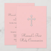 ピンククロス ガールズ ピンク ファースト コミュニオン 招待状 (正面/裏面)