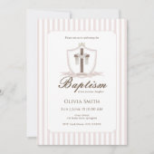 ピンククロス クレスト 洗礼招待状 招待状 (正面)