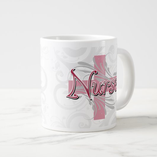 ピンククロス/旋回ナース ジャンボコーヒーマグカップ (正面右)