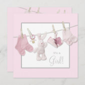 ピンククローザライン赤ちゃんガールシャワー招待状 招待状 (正面/裏面)