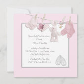 ピンククローザライン赤ちゃんガールシャワー招待状 招待状 (裏面)