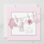 ピンククローザライン赤ちゃんガールシャワー招待状 招待状 (正面)