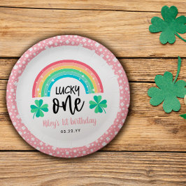 ピンククローバー&レインボーラッキーワンファースト誕生日 ペーパープレート