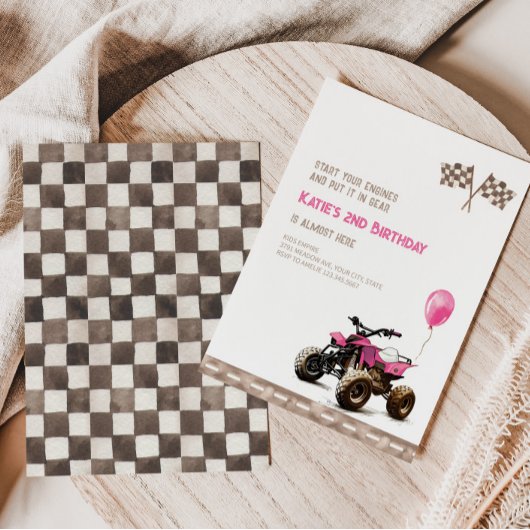 ピンククワッドバイク2nd誕生日招待状 招待状