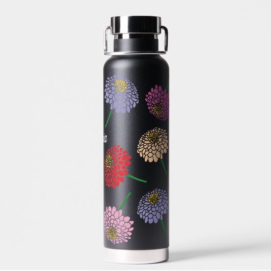 ピンククールがかった赤い黄色の白《植物》百日草フラワーアートプリント ウォーターボトル (背面)
