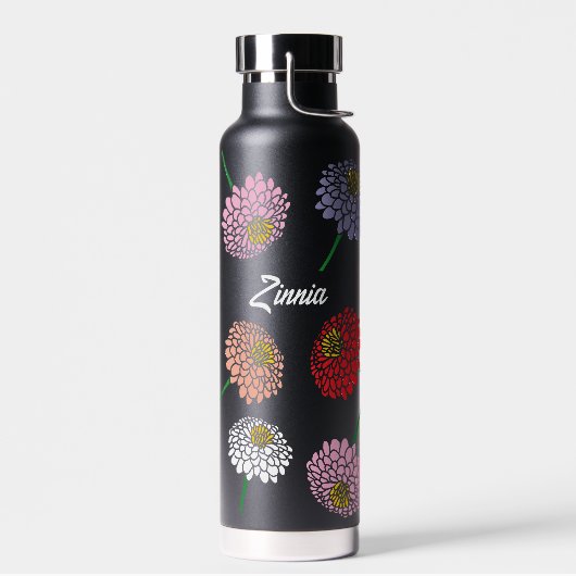 ピンククールがかった赤い黄色の白《植物》百日草フラワーアートプリント ウォーターボトル (左面)