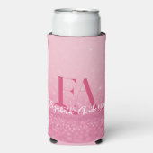 ピンククールのグリッターカスタムイニシャルと名前 スリム缶クーラー (Seltzer正面)