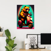 ピンククールのスクーターに乗るクマ ポスター (ホームオフィス)