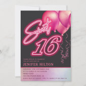 ピンククールのバルーンホログラフィックネオンスウィート16 招待状 (正面)