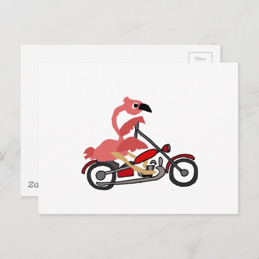 ピンククールのフラミンゴ乗馬オートバイの漫画 ポストカード (正面/裏面)