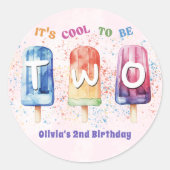ピンククールのポプシクル2nd誕生日パーティーシール ラウンドシール (正面)