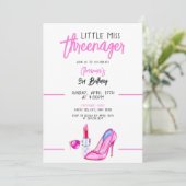 ピンククールのメイクアップをテーマにしたガーリー第3誕生日 招待状 (スタンド正面)