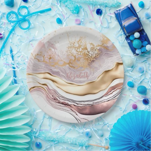 ピンククールの大理石金ゴールド ペーパープレート (パーティー)