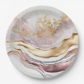 ピンククールの大理石金ゴールド ペーパープレート (正面)