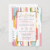 ピンククールの水彩メンフィス芸術的卒業 インビテーションポストカード (正面/裏面)