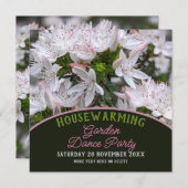 ピンククールの白い花引っ越し祝いパーティーガーデンパーティー 招待状 (正面/裏面)