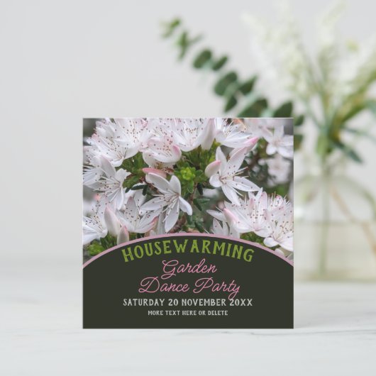 ピンククールの白い花引っ越し祝いパーティーガーデンパーティー 招待状 (スタンド正面)