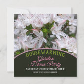 ピンククールの白い花引っ越し祝いパーティーガーデンパーティー 招待状 (正面)